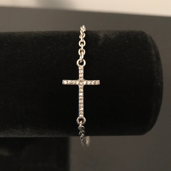 Jewelry - Silver Toned Bracelet/Anklet with Rhinestone Cross